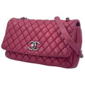 CHANEL Matelasse Chain Shoulder Bag Red Calfskin Single Flap Card MK
